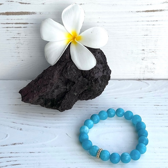 Crystal Chalcedony Beaded Stretch Bracelet - Teal - Picture 2 of 4